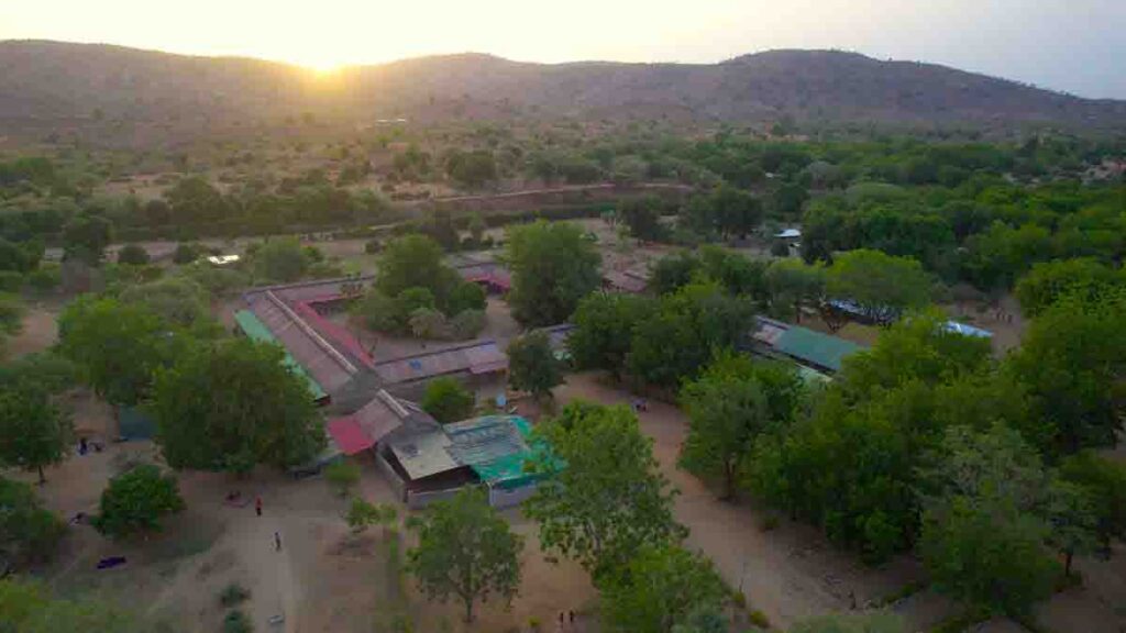 Aerial view of Mother of Mercy Teaching and Referral Hospital in Gidel, Sudan